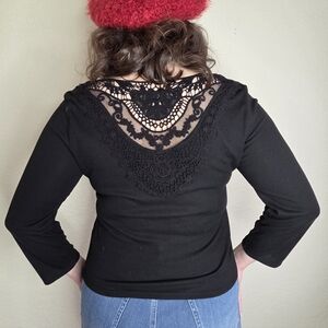 Black Button-Up Top with lace back